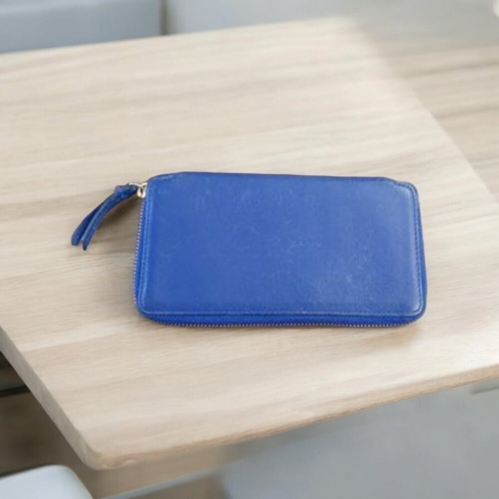 Barneys New York Cobalt Blue Leather Zip Around Wallet